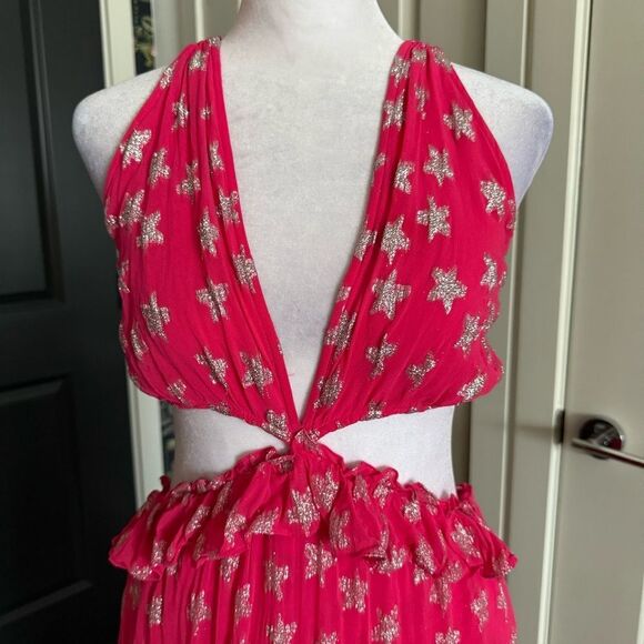Rococo Sand Vega Barbiecore Maxi Dress in Hot Pink with Silver Stars Size M - Picture 3 of 8